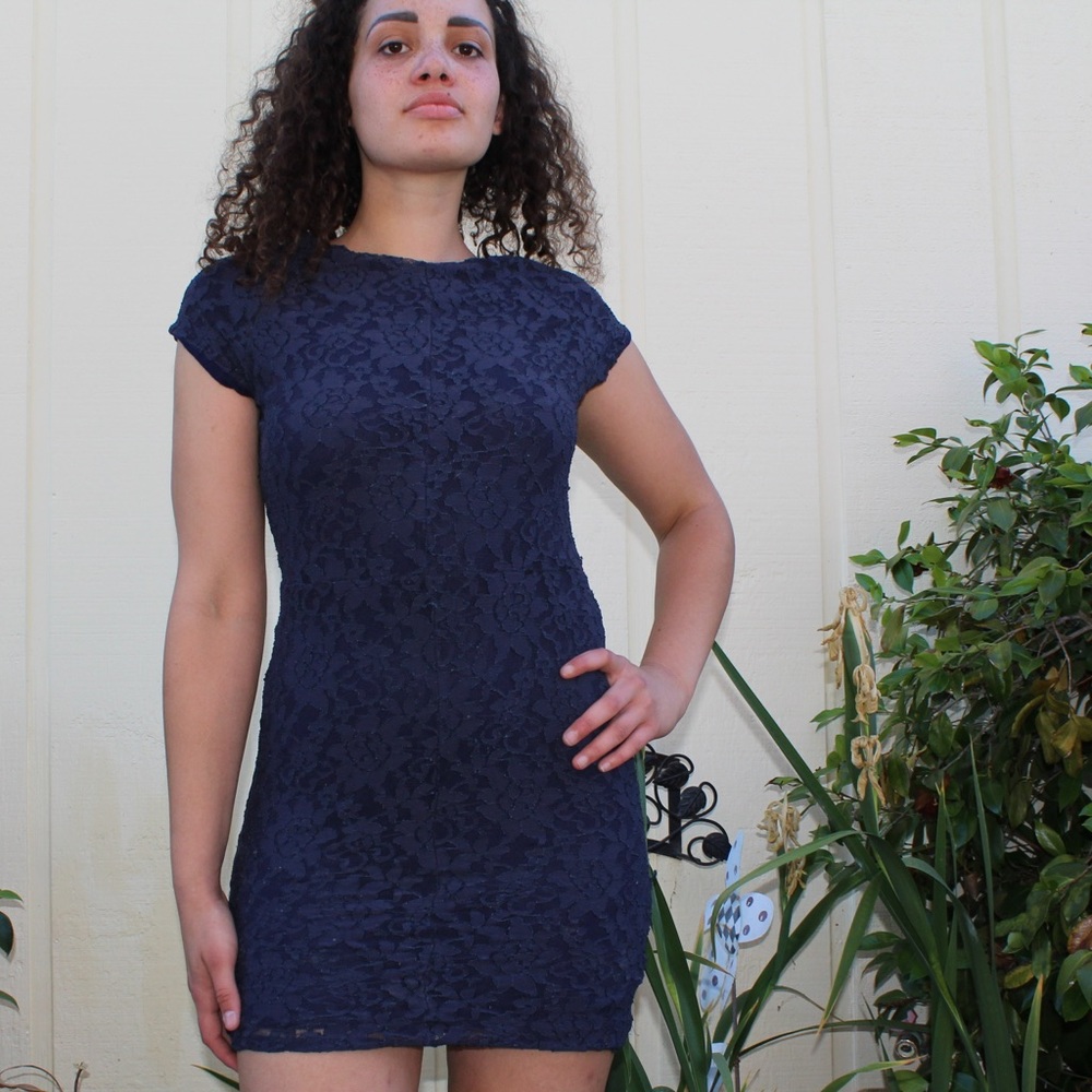 Urban Outfitters Navy Blue Lace Floral Mini Dress